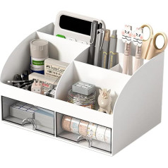 Hggzeg Desk Organiser, Practical Office Stationery Drawer Organiser, Makeup Storage Box, Pen Holder for Home, Office and School (White)