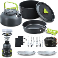 Lixada Camping Tableware Set 16-Piece Cookware Set with Kettle Camping Pot and Pan Plate Forks Knife Spoon for Outdoor Hiking Picnic BBQ 2-3 People