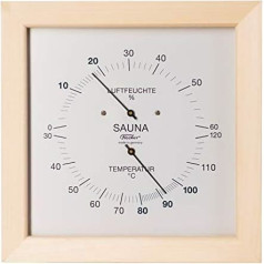 Fischer 187TH-03 Sauna Thermohygrometer 200 mm Hair Hygrometer and Bimetal Thermometer Made of Pine Made in Germany
