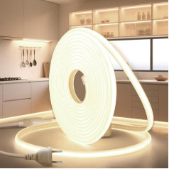 BRIMETI LED Strip 230 V Direct Connection COB Strip Light Outdoor 10 m Neon Light Tube Outdoor Waterproof IP65 Neutral White 4000 K Strip 320 LEDs S/M Band Outdoor with Plug