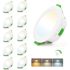 Leselux LED Recessed Spotlight, 230 V, Dimmable, 10 x 5 W LED Spotlights, 68 mm, 3000 K, Warm White, 4000 K, Neutral White, 6000 K Cool White, Ceiling Spotlights, Hole 65-80 mm, IP44 Spotlights