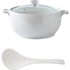 NNYCC Soup Tureen with Glass Lid and Spoon, Porcelain Soup Bowl for Serving at the Kitchen Table, White, L