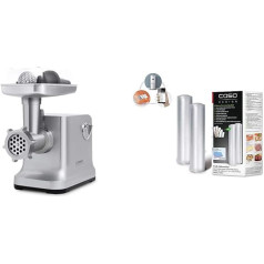 Caso FW2000 Electric Meat Mincer with Biscuits Attachment, 800 W Nominal, 2000 W Locked, Approx. 2 kg/ Minute, Cast Aluminium Housing, Strong Motor and Professional Foil Rolls 30 x 600 cm / 2 Rolls