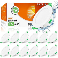 ALUSSO LED Recessed Spotlight, 230 V, Dimmable, Flat LED Spotlights, 7 W, IP65 Ceiling Spotlights, 68 mm, Warm White, Neutral White, Cool White, Recessed Lights for Bathroom, Kitchen, Living Room,