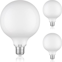 ledscom.de Pack of 3 E27 LED Bulbs, G125, Warm White (2700 K), 6.2 W, 845 lm, Frosted Glass Extra Matt