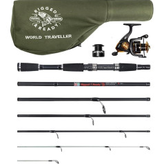 Rigged and Ready World Traveller Travel Fishing Rod Reel & Case Set Compact 6 Sections, 2 Tips 215 cm 7 Inches + 1.9 cm 6 Inches 2.5 cm Nano Carbon Fishing Rod Options Spin Bait Carp Pike Sea Fishing