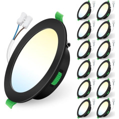 ALUSSO LIGHTING 10 W LED Recessed Spotlight, 230 V, Dimmable LED Ceiling Spotlights, 750 Lumens, 3CCT 3000 K, 4000 K, 6500 K, Adjustable Recessed Lights, IP44 Ceiling Spotlight for Bathroom, Kitchen,