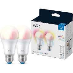 WiZ Tunable White and Colour LED Bulbs E27 Pack of 2 (806 lm), 60 W Bulbs with 16 Million Colours or Warm to Cool White Dimmable Light, Smart Light Control via WiFi via Voice / App