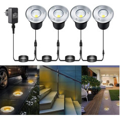 Greenclick 4 in 1 LED Recessed Floor Light COB 3 W 12 V Diameter 65 mm IP67 Waterproof Warm White Recessed Floor Spotlight with Plug for Patio, Lawn Patio Heater Garden Stairs, Walkway, Driveway