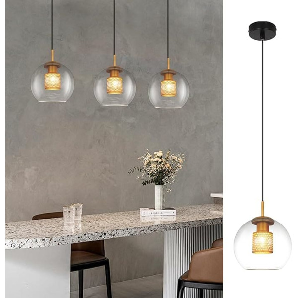 CBJKTX Pendant Light Dining Table Pendant Lamp Glass - 1 Bulb Vintage E27 Pendant Light Black Pendant Lamp Glass Ball Dining Room Lamp for Living Room Kitchen Bedroom Dining Room without Bulb