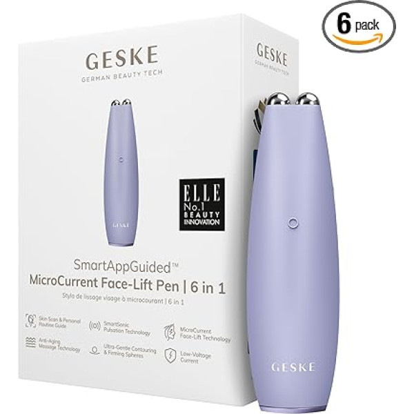 GESKE SmartAppGuided™ MicroCurrent Face-Lift Pen, 6 in 1, Skincare Tool with Microcurrent, Anti-Ageing Device, Face Tightening, Young Skin Without Wrinkles, Device for Face