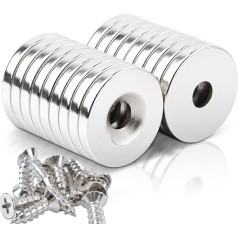 Pack of 18 Neodymium Magnets with Hole 20 x 3 mm Magnets Strong Magnets Countersink Diameter 5 mm Small Strong Magnet for Magnetic Board Kitchen Cabinet Fridge Pin Board Kitchen Office