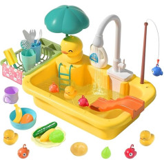 cute stone Game Sink Toy with Upgraded Electric Tap Toy Accessories for Play Kitchen, Floating Fishing Toy for Water Game, Role Play for Kids