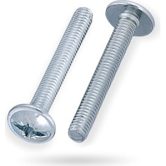 HEXATON Pozidriv Phillips Screws with Pan Head with Flange M4 x 14 mm Pack of 100 Galvanised Steel Full Thread DIN 967 Furniture Knob Handle Screws Machine Screws Pan Head Screws with Flange
