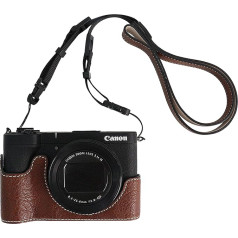 VOVMOEYA Camera Half Case for Canon PowerShot V1 PU Leather Camera Cage Kit with Camera Strap Coffee