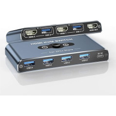 KVM Switch, KVM Switch 1 Monitors 2 Computers, HDMI Switch, 4K @ 60Hz KVM Switches for 2 Computers Share 1 Monitor, 4 USB 3.0 Devices such as Keyboard, Mouse, Printer, Scanner (Grey)