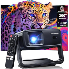 Projector 4K Decoding, Projector with WiFi and Bluetooth, Native 1080P Full HD 200 Inch Screen, 1200 ANSI Projectors, Outdoor Video Smart with 180° Rotating Stand, Mini Projector