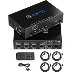 USB3.0 HDMI KVM Switch 4 Port 4 In 1 Out 4K 60Hz 4 In 4 Out SPDIF 5.1 Audio Breakout Mouse/Keyboard/Wireless USB for PC, Printer, Scanner, Windows, Linux, HDR HDMI Auto Switch 4x1, IR Remote KVM 4X1