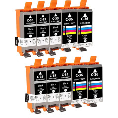 Supply Guy 10 Printer Cartridges Compatible with Canon PGI-35 CLI-36 for Pixma IP100 IP110 IP110 + Battery IP110 Series MINI260 TR150 IP100v IP110 Battery 260 MINI