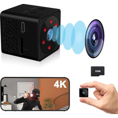 UCOCARE Surveillance Camera Without WiFi, 4K Mini Camera, Indoor Surveillance Camera with 32GB Memory Card, Motion Detection, Night Vision, Wide Angle, for Indoor and Outdoor Security