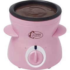 Bestron Chocolate Fondue for 2 People, Mini Chocolate Fondue Set, Includes 10 x Skewers, 10 x Forks and 1 x Spatula, 25 Watt, Colour: Pink