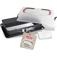 Zenker Rectangular Springform Cake Tin with Hood DELUXE, Cake Transport Box with Enamel Base, Baking Tray with Lid (Colour: Black/Transparent/Red), Quantity: 1 Piece