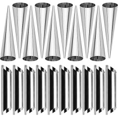 RoseFlower Non-Stick Cream Horn Molds, 20 Pieces Stainless Steel Cannoli Shape Cream Roll Screw Croissant Shape Pastry Baking Set for Christmas Halloween