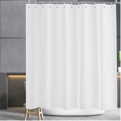 YISURE Shower Curtain, White, Anti-Mould 200 x 220 cm Long for Bathtub, Extra Length White Textile Polyester Fabric Shower Curtain with Magnet, Water-Repellent, Width 200 x Height 220 cm