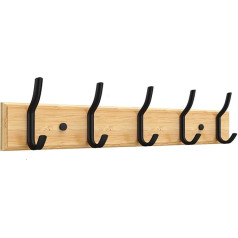 Anjuer Coat Rack Coat Hanger 5 Hooks Hat Holder Clothes Heavy Duty Bamboo Board Hook Black