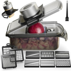 Mandolin Vegetable Slicer, 12 in 1 Stainless Steel Vegetable Cutter, Food Cutter for Kitchen, Vegetable Cutter with Container, Salad, Carrots and Garlic Cutter, Onions and Fruit