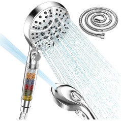 Shower Head with Filter, 9 Jet Types Shower Head with Hose, Hand Shower with 2 Shower Filters, High Pressure Hand Shower with 20 Layers Filtration for Hard Water, Residual Chlorine, Heavy Metal