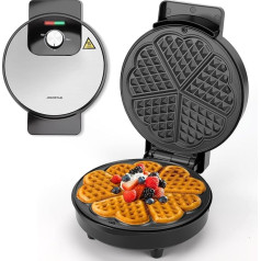 Aigostar Waffle Iron for 5 Heart Waffles, 1000 W, 19 cm Non-Stick Plates, Heart-Shaped Waffle Iron with Adjustable Temperature, LED Display, Cool Touch Handle, Compact Stainless Steel Design, BPA and