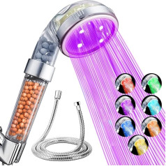 VewePata Filter Shower Head, Handheld Shower Head with 1.5M Shower Hose, Water Saving High Pressure Shower Heads for Dry Skin and Hair (7 Colors LED Shower with Hose)