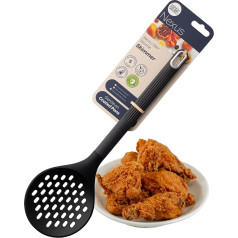 Nexus Silicone Skimmer Spoon - Heat Resistant Slotted Spoon for Cooking, Non-Stick Friendly Kitchen Aid - Ideal for Frying, Skimming, Draining Oil, Soup, Vegetables - Black