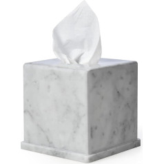 HAMAKAWA Carrara Cosmetic Tissue Box Made of Natural Marble, Tissue Box Cover, White Tissue Organiser, 15 x 15 x 14.5 cm, Heavy Decorative Stone Box for Home Decor, Kitchen, Bathroom, Bedroom