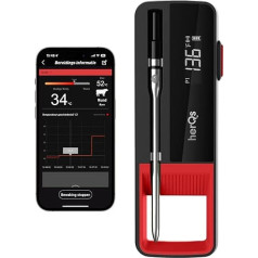 HerQs Single Max Grill Thermometer, Digital Bluetooth Meat Thermometer, with App and Temperature Alarm up to 300 °C, 170 m Bluetooth Meater, for Grill, Oven, Pan, Hot Air Fryer