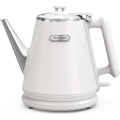 Hazel Quinn Electric Kettle, 1 Litre, Retro Design, Small Tea Kettle, Double Walled, 304 Stainless Steel, 1360W Fast Cooking, BPA-Free, Automatic Shut-Off, White