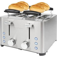 ProfiCook® Toaster | 4 Slice Toaster | Stainless Steel Housing | 1500 Watt | Wide Slot | Bun Attachment (Removable) | 7 Adjustable Browning Levels | Crumb Drawer | Cable Storage | PC-TA 1252