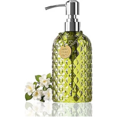 Aywaiw 12 oz Kitchen Glass Soap Bottle, Bathroom Soap Dispenser, 304 Stainless Steel Pump, Refillable Liquid Glass (Green)