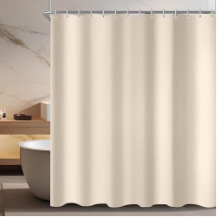 Lerores Shower Curtain, 180 x 190 cm, Beige, Weighted Hem, Anti-Mould Textile, Water-Repellent, Washable Polyester Fabric Bath Curtains for Bathroom, Bath with 12 Shower Curtain Rings