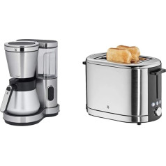 WMF Lono Aroma Coffee Machine (800 W, with Thermos Flask, Filter Coffee, 8 Cups) & Lono Toaster Stainless Steel, Double Slot Toaster with Bun Attachment, 2 Slices, XXL Toast, 7 Browning Levels