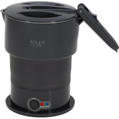 Adler AD 1377 - Foldable Silicone Travel Immersion Heater, Compact and Portable, 0.6L Capacity, Keep Warm, Boil Dry Protection, Removable Power Cord, Travel Case Included, Grey