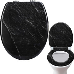 Toilet Seat with Soft-Close Mechanism, Oval High-Quality Toilet Lid with Simple High-Quality Surface, Sturdy Hinges (Stone Pattern)