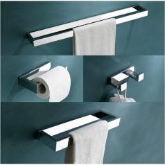 TNOMS 4 Piece Bathroom Hardware Set, Chrome Plated Towel Rack Set, Wall Mounted Stainless Steel Bathroom Hardware Accessories Set, 60cm