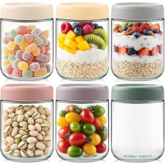 Jogoico Glass Containers with Screw Lids Leakproof 6 Pack Overnight Oat Containers 16oz Reusable Portable Breakfast Cups Yogurt Pots for Salad Fruit Pudding Jam