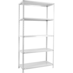 PROREGAL Panda 5 Metal Shelves H x W x D 180 x 80 x 40 cm Shelf Load 100 kg White Metal Shelf Storage Shelf Heavy Duty Shelving Cellar Shelf Archive Shelf