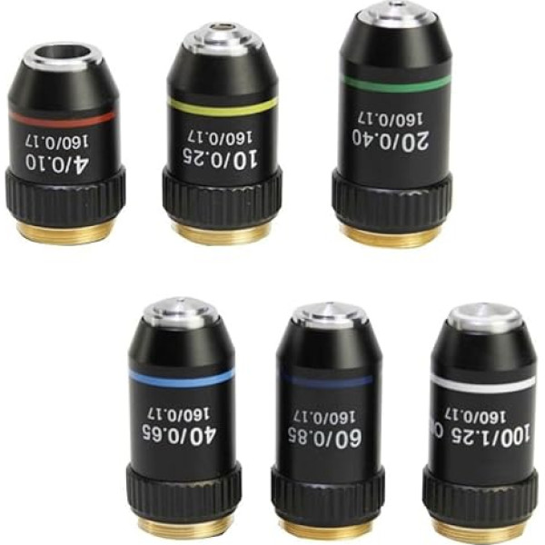 195 Schwarzes achromatisches Mikroskop-Objektiv – 4X, 10X, 20X, 40X, 60X, 100X RMS 20,2 mm, kompatibel mit Standardmikroskopen(20X)