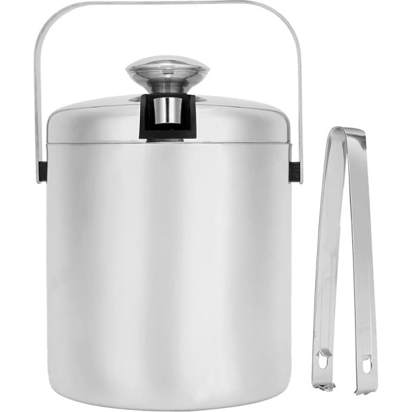 Ice Bucket Sets 1300ml Ice Bucket with Lid Strainer Ice Tongs Stainless Steel Double Wall Champagne Barrel Home Bar