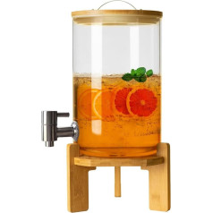 LYXXW Party-Getränkespender, 2 Gallonen-Limonadenbereiter Aus Glas Mit Holzständer und Edelstahldeckel, Große Saftflasche für Bars Hochzeiten und Restaurants,8L