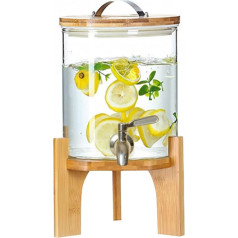 JTWWDM Hochwertiger Getränkespender Aus Glas Mit Holzsockel Und Luftdichtem Deckel, Hitze- und Kältebeständiger Saftbehälter Mit 7,5L Fassungsvermögen, Stilvoller Getränkespender,5L